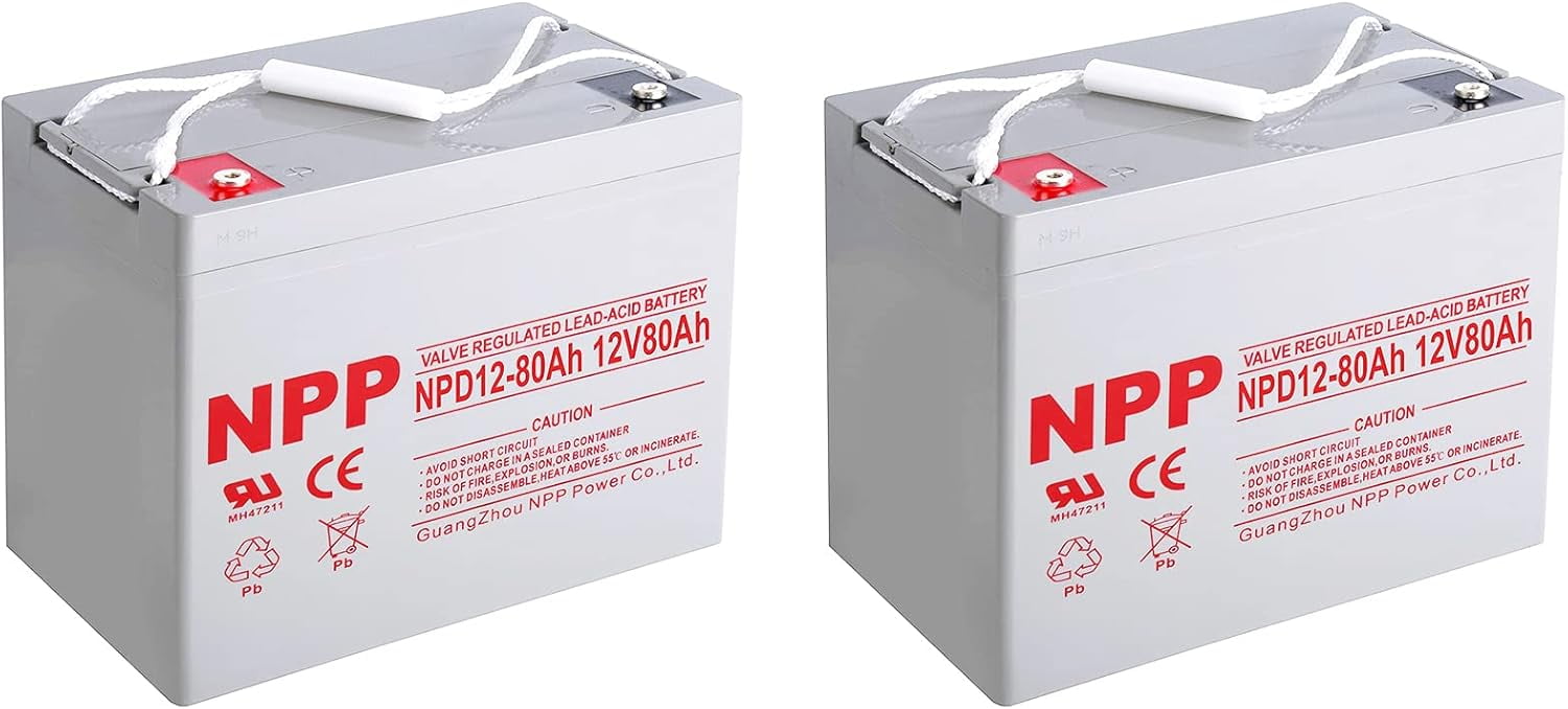 NPP NPD12-80Ah (2 Pcs) 12V 80Ah Group 24 AGM Deep Cycle Sealed Lead Acid Rechargeable Battery for Backup Sump Pump, Trolling Motor, Solar System, Mobility Wheelchair, General Use