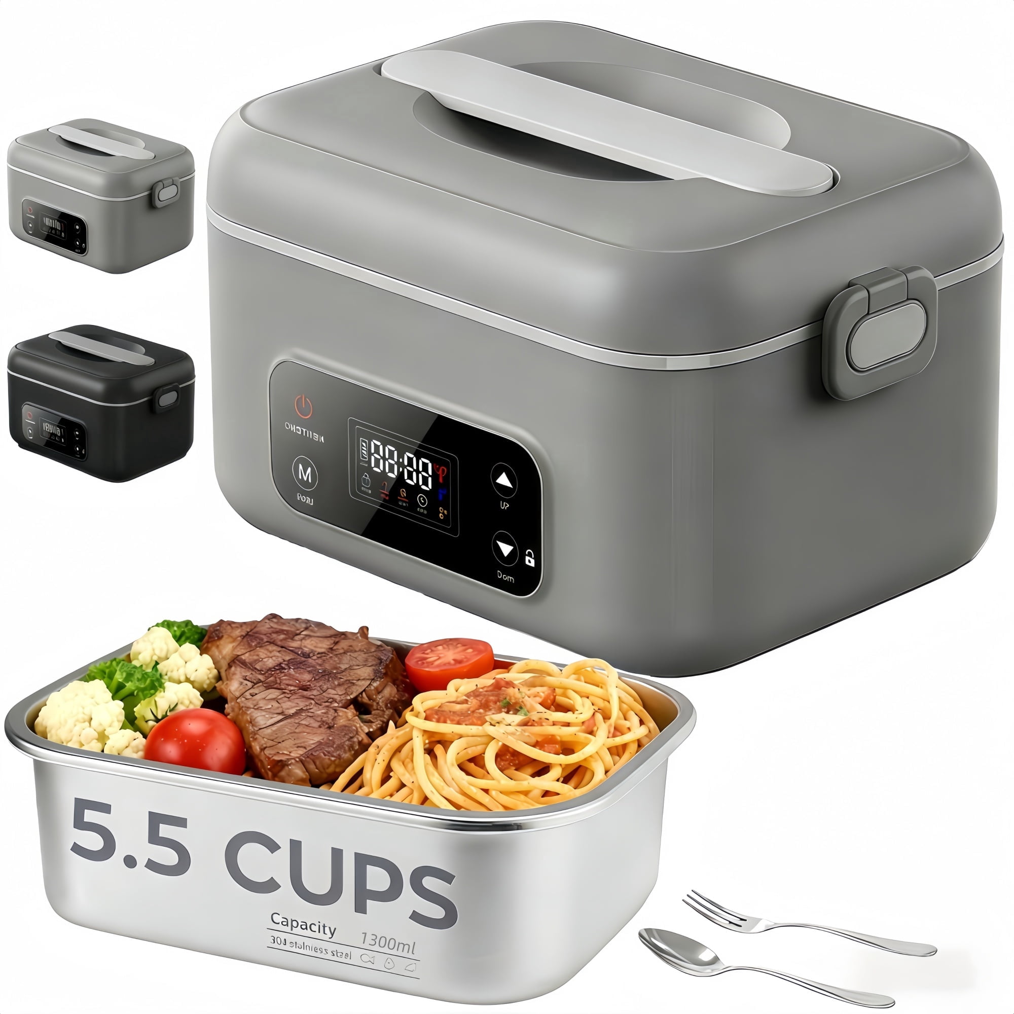NPPNVV Advanced Cordless Heated Lunch Box for Adults, 5.5-Cup 100W Electric Lunch Box with 360° Surround Rapid Heating, 24000mAh Portable Food Warmer with Timer, LCD Display for Office, Car & Outdoor