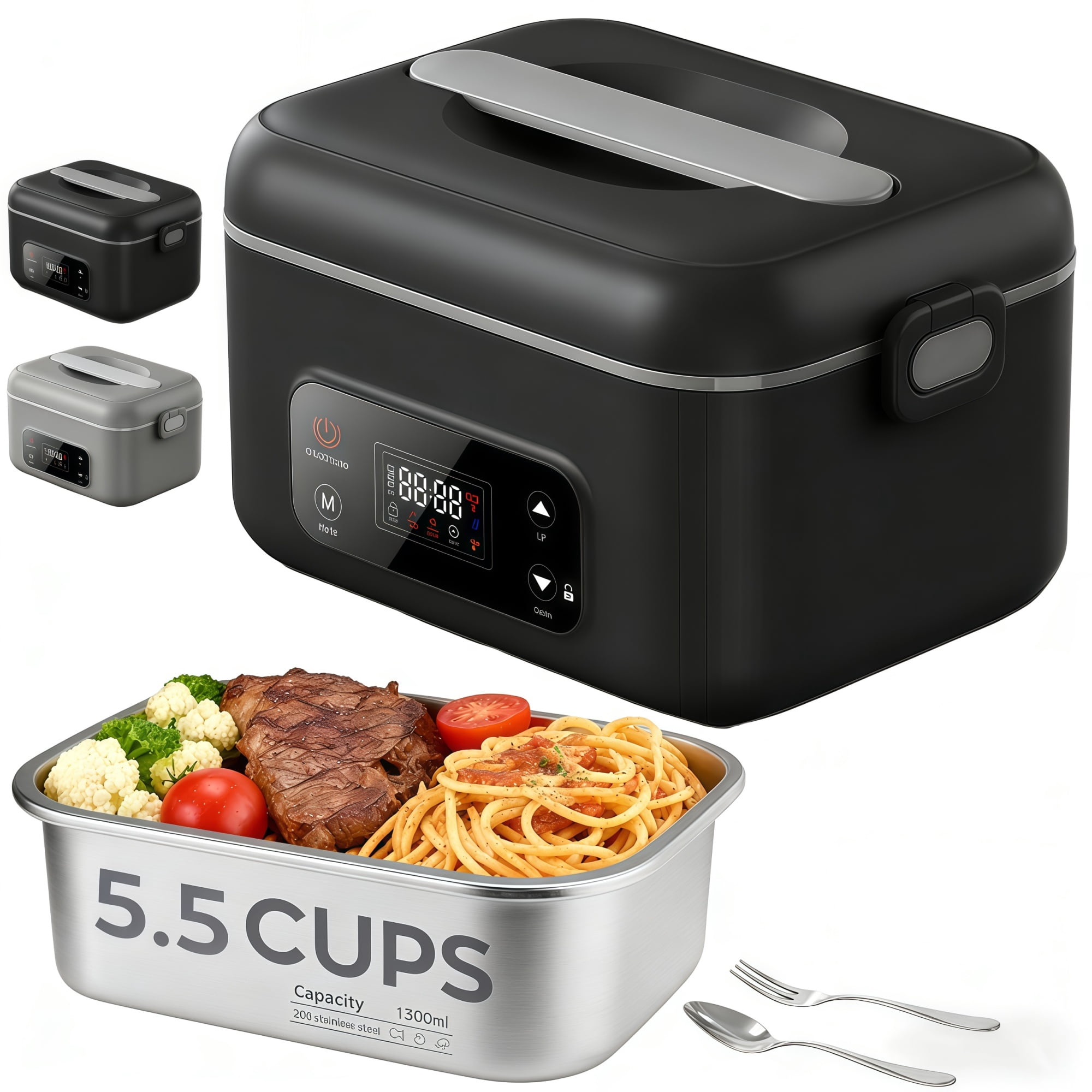 NPPNVV Advanced Cordless Heated Lunch Box for Adults, 5.5-Cup 100W Electric Lunch Box with 360° Surround Rapid Heating, 24000mAh Portable Food Warmer with Timer, LCD Display for Office, Car & Outdoor