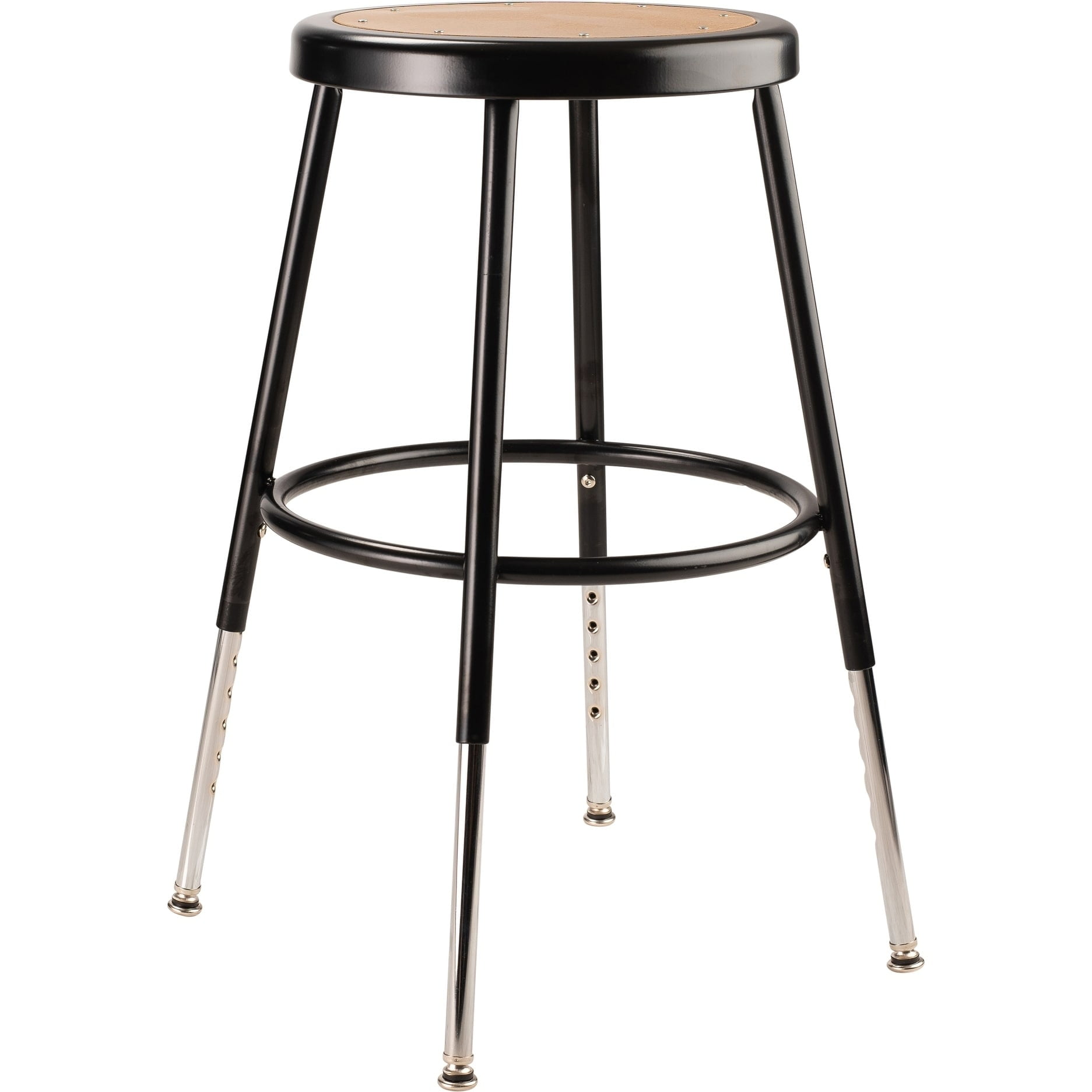 Adjustable Black Metal Laboratory Stool with Footrest