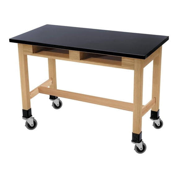 NPS 72" Modern Wood Science Lab Table with Book Compartments in Black