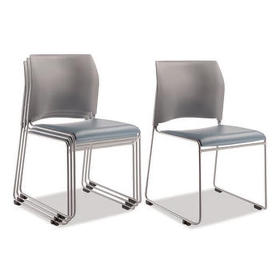 NPS 8700 Series Cafetorium Plush Vinyl Stack Chair - Blue Seat, Gray Back, Silver Base - Pack of 4