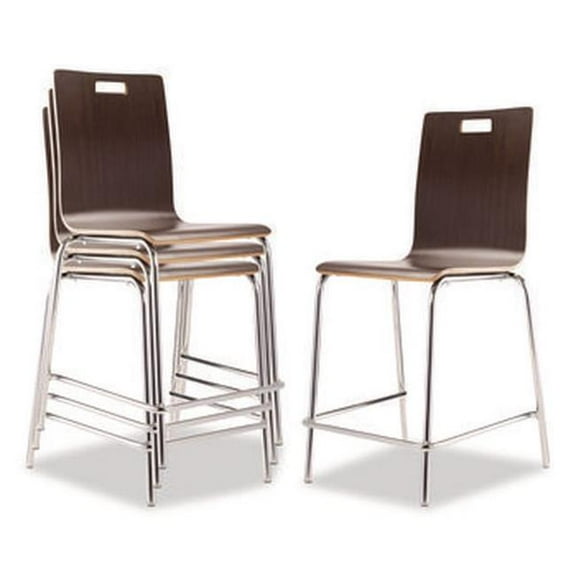 NPS  Bushwick Series Bentwood Stool - 24 in. Seat Height, Espresso Seat & Back, Chrome Base - Pack of 4