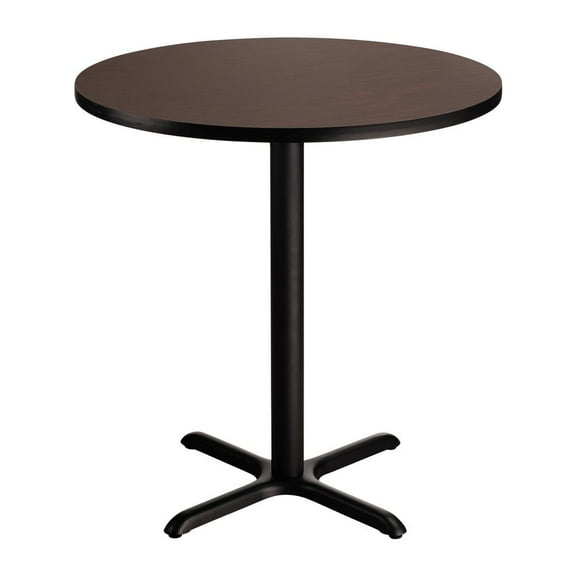NPS Cafe Table 36" Round X Base  36"H Particleboard Black Frame Mahogany Top