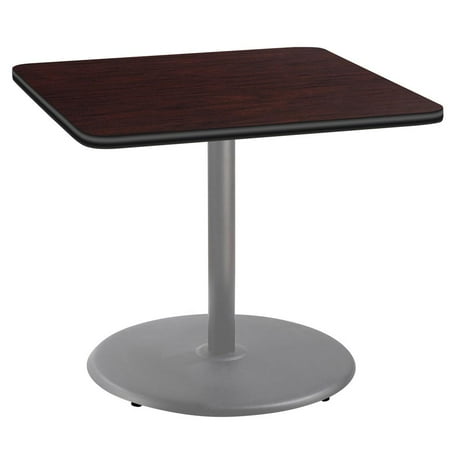 NPS Cafe Table 36" SQ Round Base 30"H Particleboard Grey Frame Mahogany Top