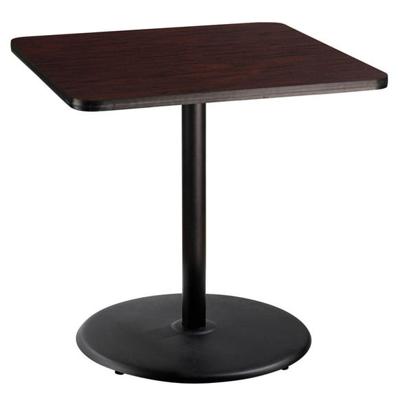 NPS Cafe Table 36" SQ Round Base 36"H Particleboard Black Frame Mahogany Top