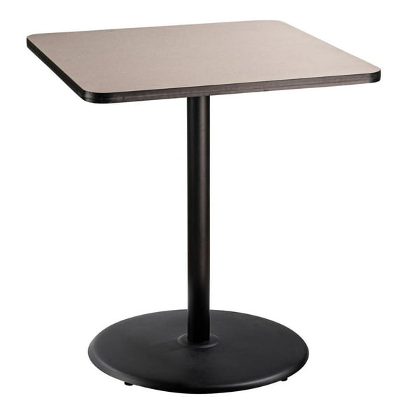 36" Square Cafe Table With Round Base, 42" Height, Particleboard Core T-Mold, Grey Nebula Top, Grey Frame