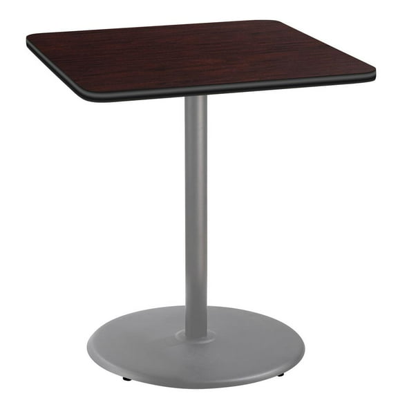 NPS Cafe Table 36" SQ Round Base 42"H Particleboard Grey Frame Mahogany Top