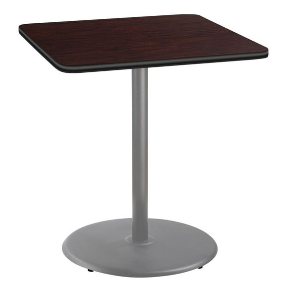 NPS Cafe Table 36" SQ Round Base 42"H Particleboard Grey Frame Mahogany Top