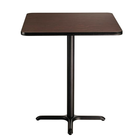 36" Square Cafe Table With "X" Base, 30" Height, Particleboard Core T-Mold, Mahogany Top, Black Frame