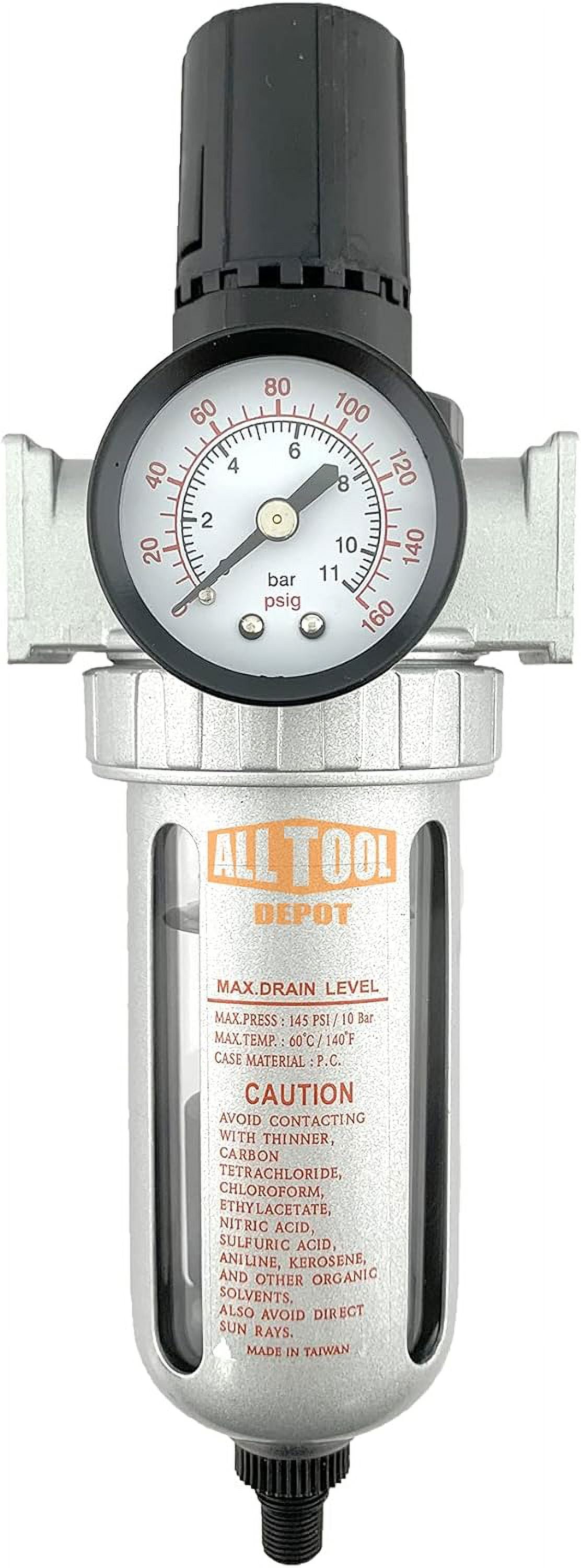 NPT Compressed Air In Line Filter Regulator Combo Piggyback, Bowl And