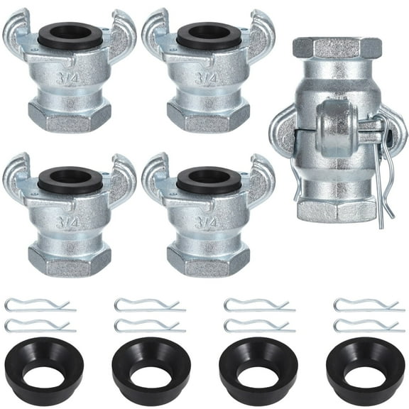 4 Sets 3/4 Inch NPT Female Iron Air Hose Fittings with Safety Clips & Gaskets, Carbon Steel Leakproof Coupler for Pneumatic Tools & Equipment