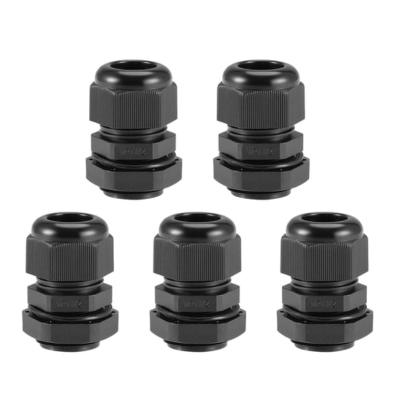 NPT1/2 Cable Gland 8mm-14mm Wire Hole Waterproof Nylon Joint Adjustable Locknut with Washer Black 5 Pieces