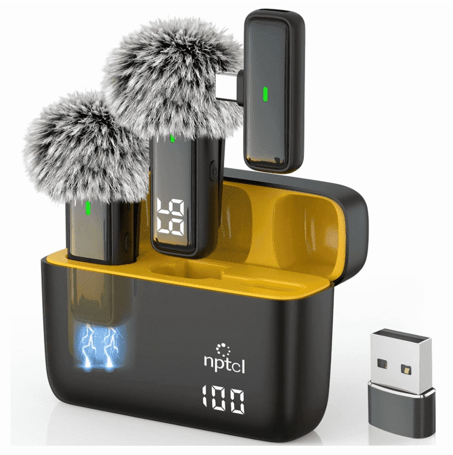 NPTCL Wireless USB Microphone for PC Laptop iPhone 16/15 Android Phone - Noise Canceling Lapel Lavalier Mic with 24H Charging Case for Video Recording Vlog TikTok Podcast Live Streaming (USB & USBC)