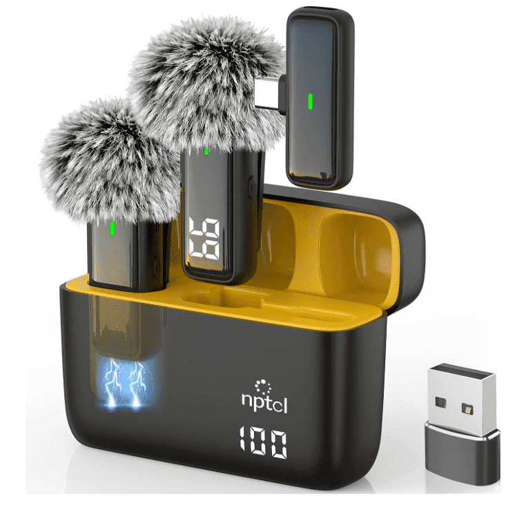 NPTCL Wireless USB Microphone for PC Laptop iPhone 16/15 Android Phone - Noise Canceling Lapel Lavalier Mic with 24H Charging Case for Video Recording Vlog TikTok Podcast Live Streaming (USB & USBC)