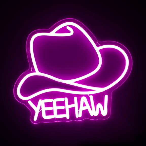 NPW Disco Cowboy Yeehaw LED Neon Hat Sign | USB Powered Wall Mountable Decor for Bedroom, Bar, Game Room, Living Room (14x13 inches)