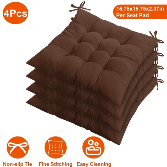 NPolar Square Chair Cushion 15.75x2.37in Soft Tie on Sitting Mat Cotton Seat Mats for Home Office Car Sitting Travel 4Pack, Brown