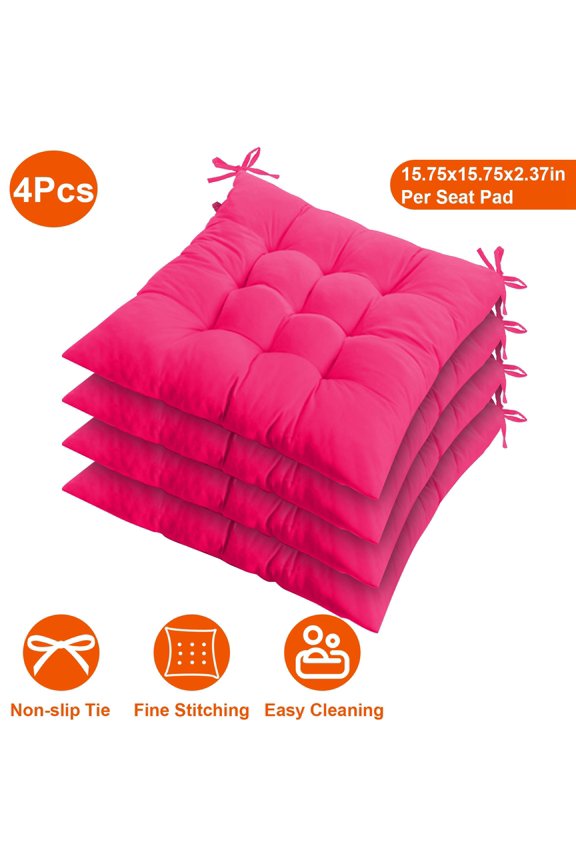 Square Chair Cushion 15.75x2.37in Soft Tie on Sitting Mat Cotton Seat Mats for Home Office Car Sitting Travel 4Pack, Red