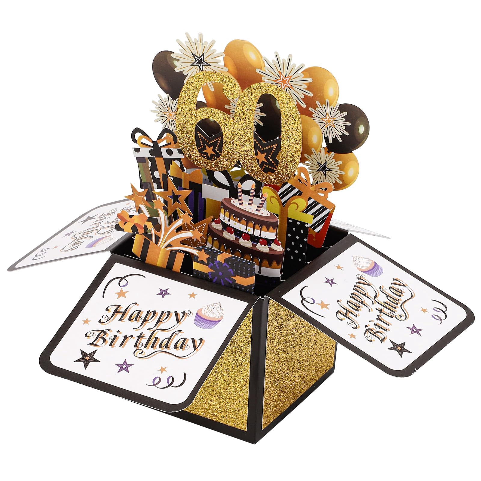 Happy 60th Birthday Gift Bag Black Gold With Tissue Paper Greeting...