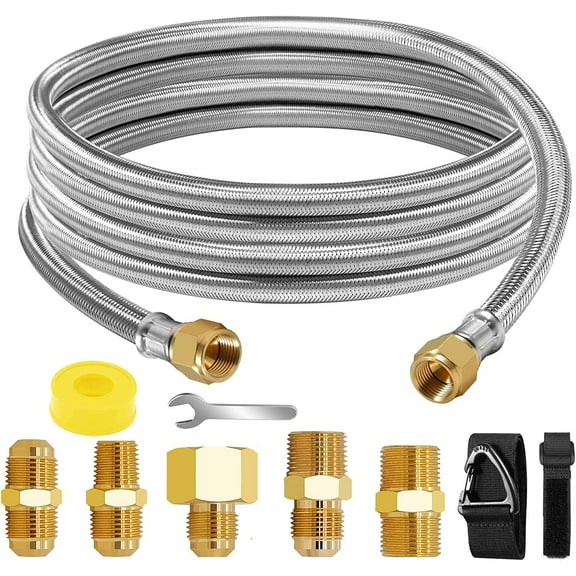 Upgraded 12ft High Pressure Braided Propane Hose Extension with Conversion Coupling 3/8" Flare to 1/2" Female NPT, 1/4" Male NPT, 3/8" Male Flare for BBQ Grill, Fire Pit, Heater