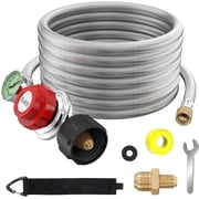 Upgraded 12 FT 0-30 PSI High Pressure Adjustable Propane Regulator with Gauge 0~60PSI Gas Flow Indicator, QCC1 x 3/8" Female Flare Fitting with 3/8 Flare x 1/8 MNPT, Stainless Braided Propane Hose