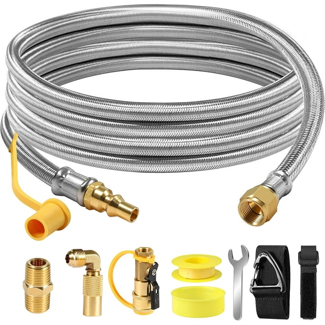 NQN 12FT Propane Quick Connect Hose with Safety Shutoff & Elbow Adapter