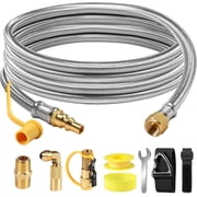12FT Propane Quick Connect Hose for RV to Gas Grill, RV Quick Connect Propane Hose with 1/4 Safety Shutoff Valve, Quick Disconnect Propane Hose with Elbow Adapter for Blackstone 17/22 Griddle