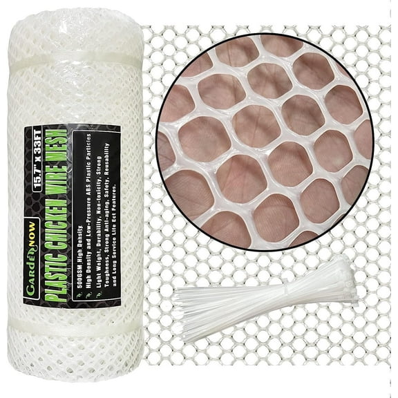 Upgraded 15.7IN x 33FT ABS Plastic Chicken White Wire Fence Mesh, Poultry Fencing, Hexagonal Fencing Wire for Gardening, Construction Barrier Netting, Chicken Wire Frame Crafts, Floral Netting