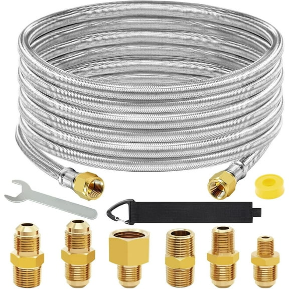 20-Ft High Pressure Braided Propane Hose Extension with Conversion Coupling 3/8" Flare to 1/2" Female, 1/4" Male, 1/8" NPT Male for BBQ Grill, Fire Pit, Heater