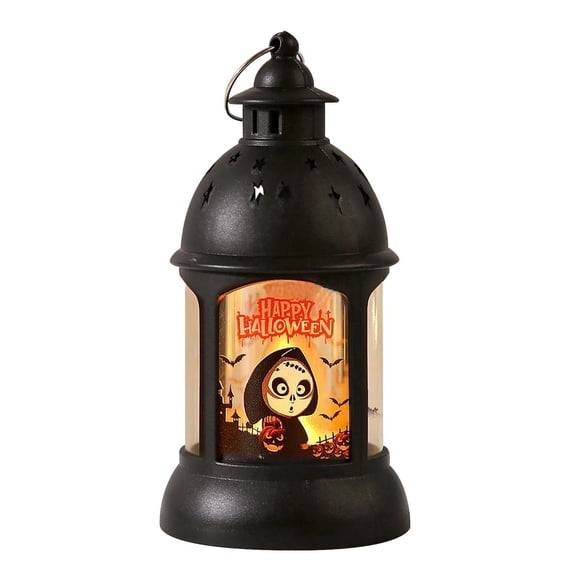NQyIOS Halloween Lanterns, Scary Scene LED Lantern, Halloween Candle Lantern, Decorative Scary Light Lanterns, Vintage Lantern Gifts Black