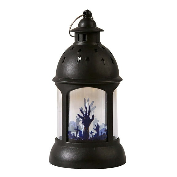 NQyIOS Halloween Lanterns, Scary Scene LED Lantern, Halloween Candle Lantern, Decorative Scary Light Lanterns, Vintage Lantern Gifts Black