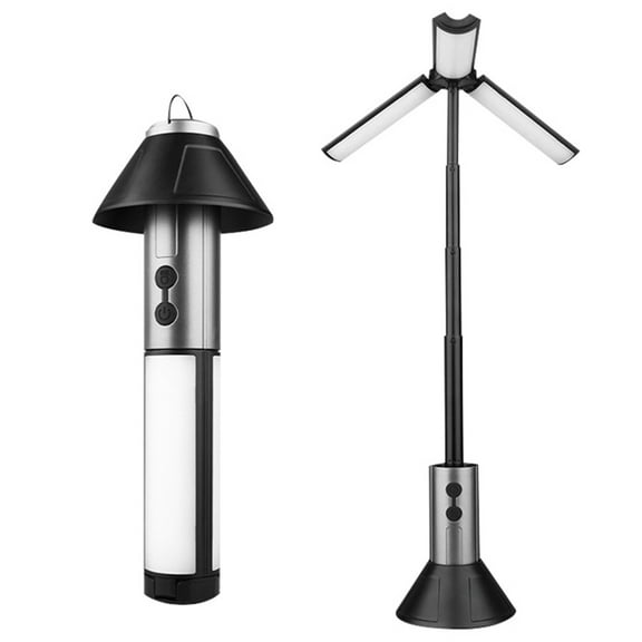 NQyIOS Rechargeable 3000mAh Camping Light with Stand 10w Max Power, Cordless Work Light with 3 LED Lamp Heads, Emergency Flashlight with Detachable Tripod Black