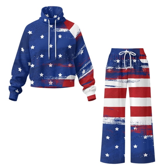 Traksuit Pattern NRBEAWD American Flag Pattern Loose Women Two Piece Tracksuit ...