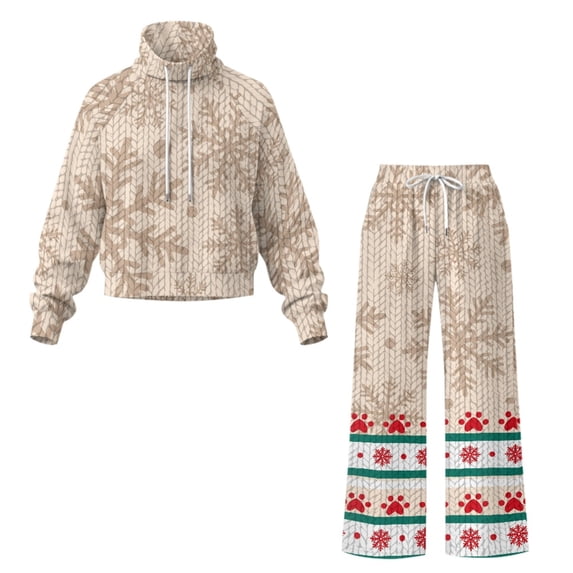 NRBEAWD Beige Snowflake Pattern Cozy Women Two Piece Tracksuit ...