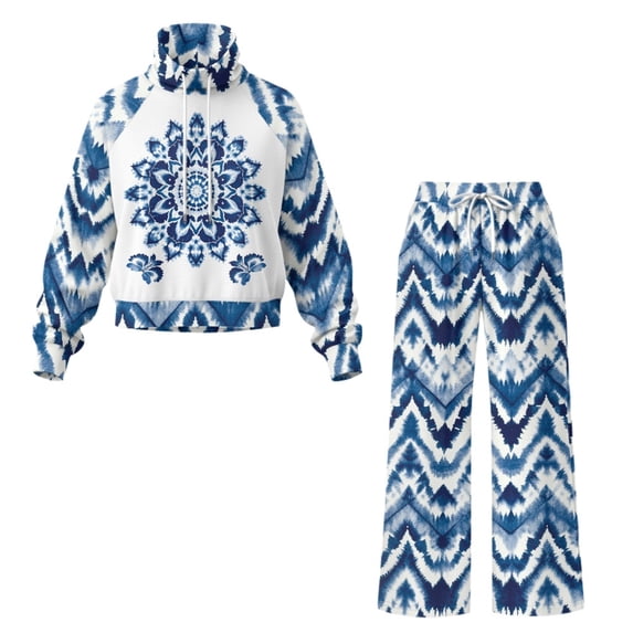 NRBEAWD Blue Chevron Tie Dye Side Pocket Womens Sweatsuits 2 Piece Set ...