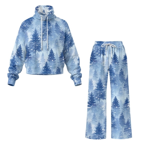 NRBEAWD Blue Snow Forest Pattern Two Piece Sport Set, High Collar Skin ...
