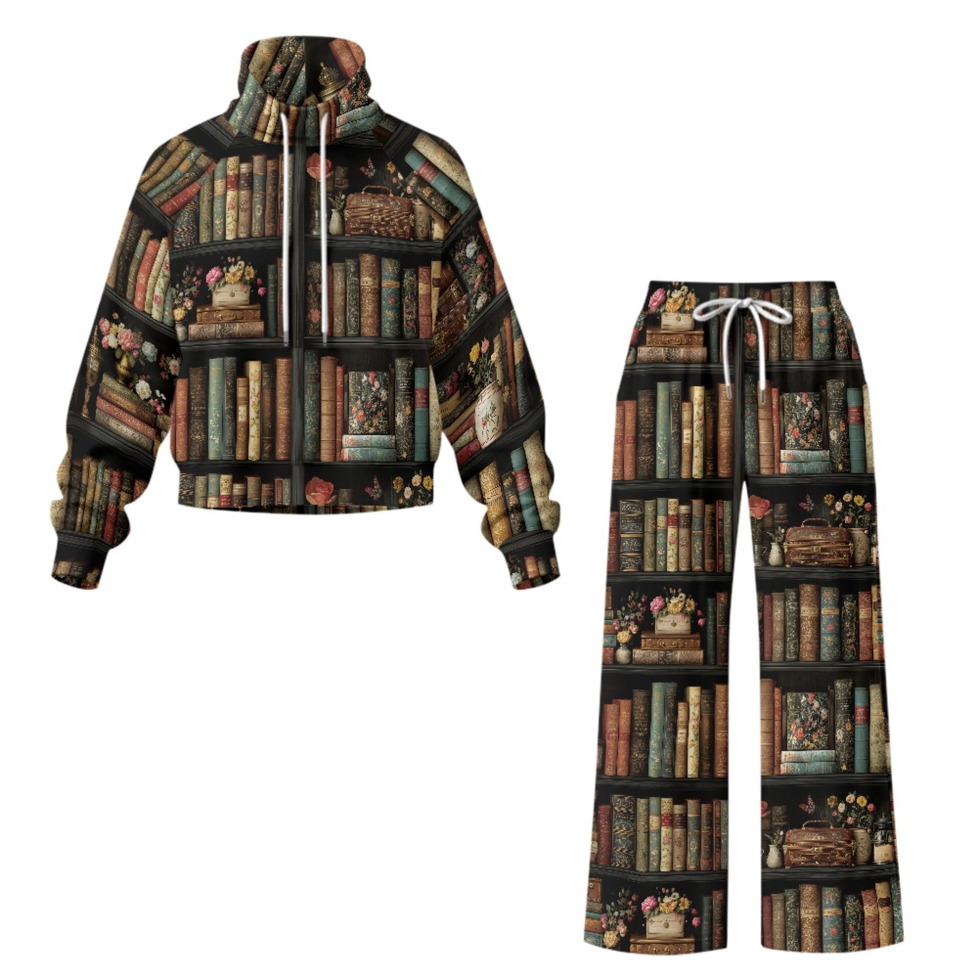 Traksuit Pattern NRBEAWD Bookshelf Pattern Two Piece Tracksuit Side Pockets with Wide ...