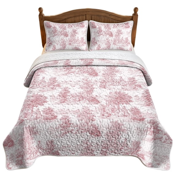 Red Transferware Set NRBEAWD Breathable Coverlet Set for Guest Rooms Bedroom, 3 Pieces ...