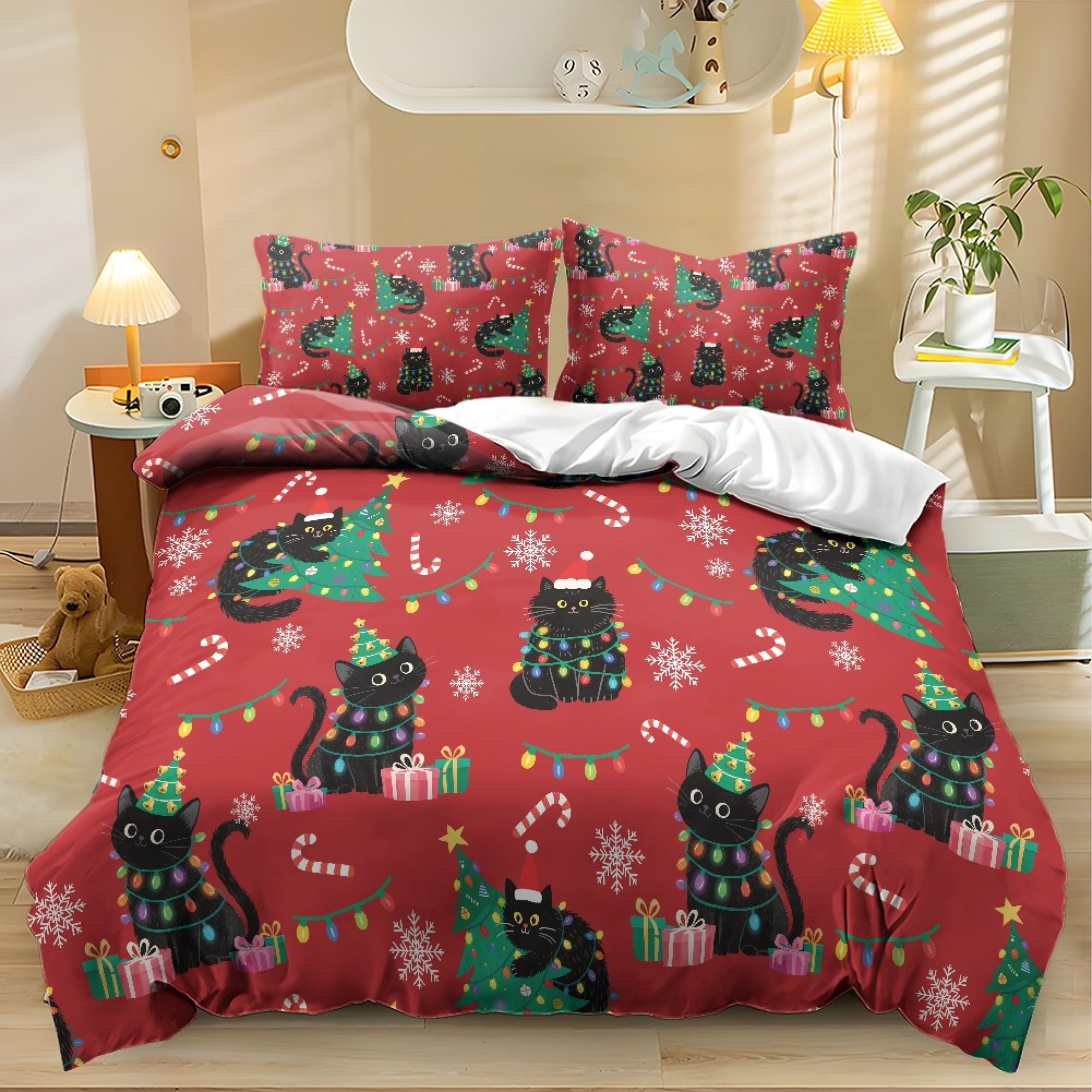 NRBEAWD Christmas Black Cat Pattern Easy-Care Bedding Comforter Cover ...