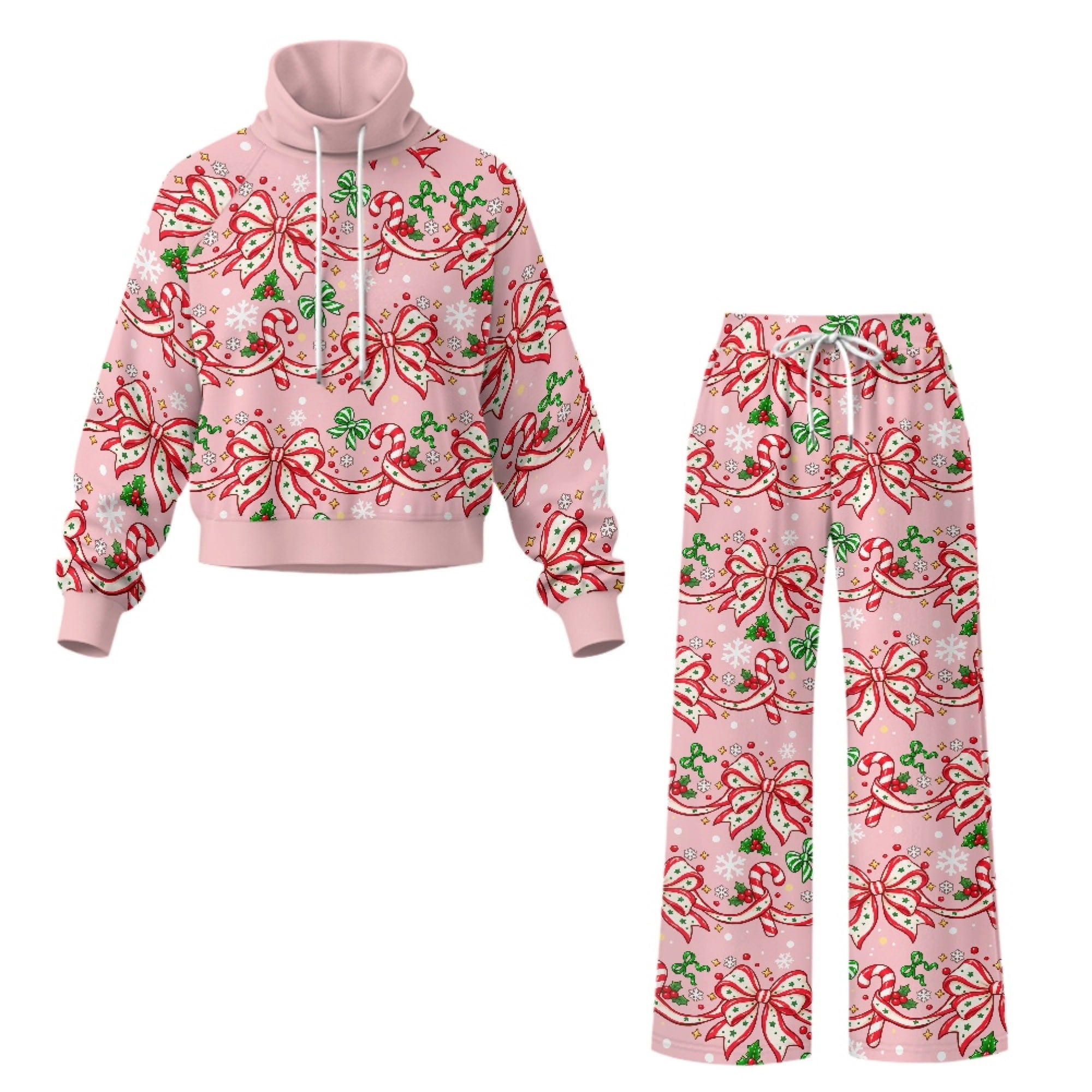 NRBEAWD Christmas Candy Cane Bow Poly Spandex Cloth Two Piece Tracksuit ...