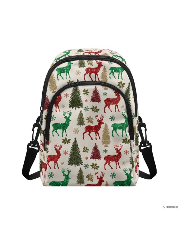 Christmas Deer Tree Print Crossbody Sling Bag for Women, Adjustable Strap Small Shoulder Purse for Phone Cards Keys, Holiday Gifts for Family