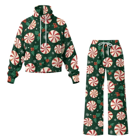 NRBEAWD Christmas Peppermint Print Wide Leg Trouser Set Cozy Women's ...