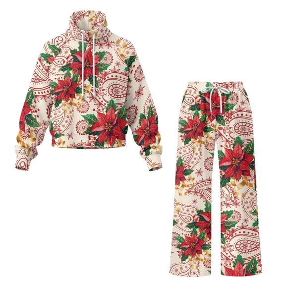 Traksuit Pattern NRBEAWD Christmas Poinsettia Pattern Polyester Spandex Fabric Two Piece ...