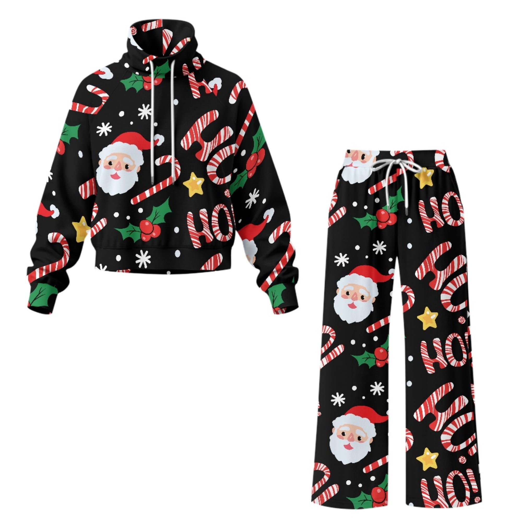 NRBEAWD Christmas Santa Hoho Pattern Spandex Blend Women Two Piece ...