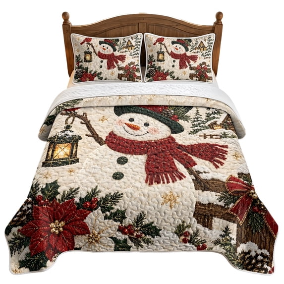 Yule Pattern NRBEAWD Christmas Snowman Pattern Quilted Coverlet Set with Breathable ...