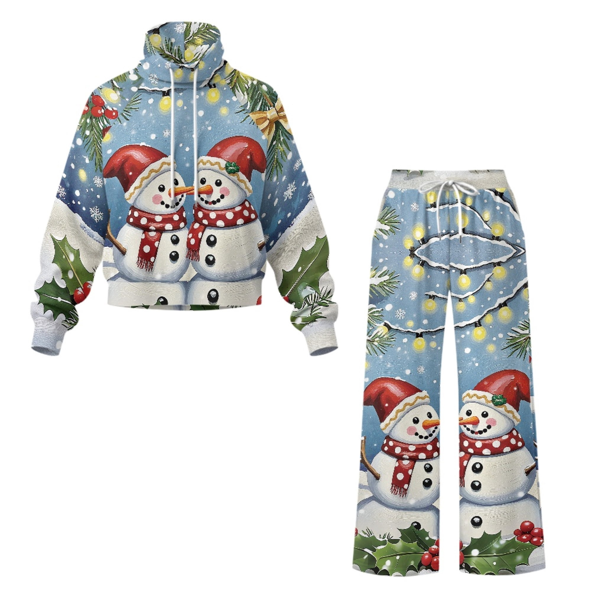 NRBEAWD Christmas Snowman Print Lounge Set Anti-Deform Wide Leg Trouser ...