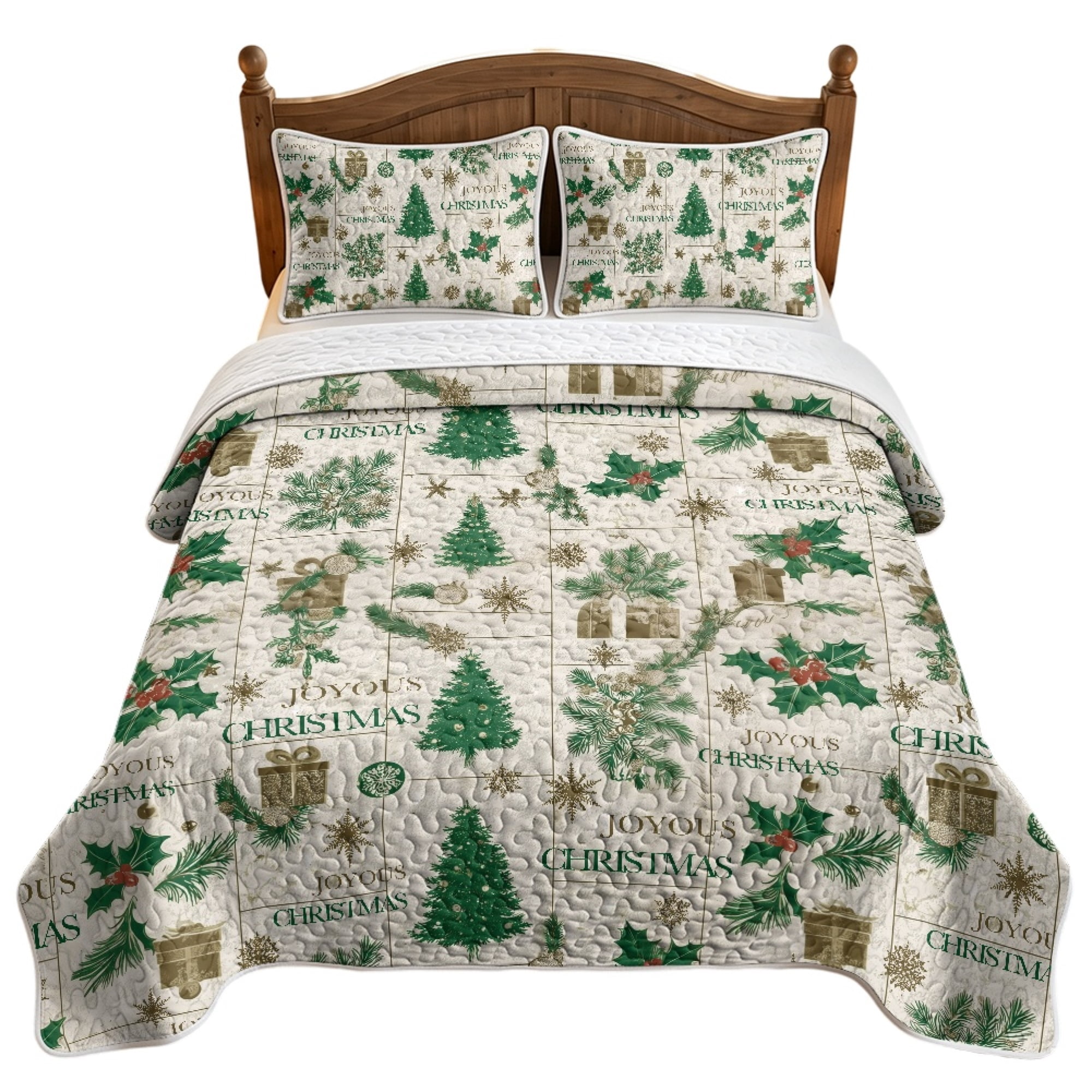 NRBEAWD Christmas Tree Gift Easy Care Coverlet Set with All Season ...