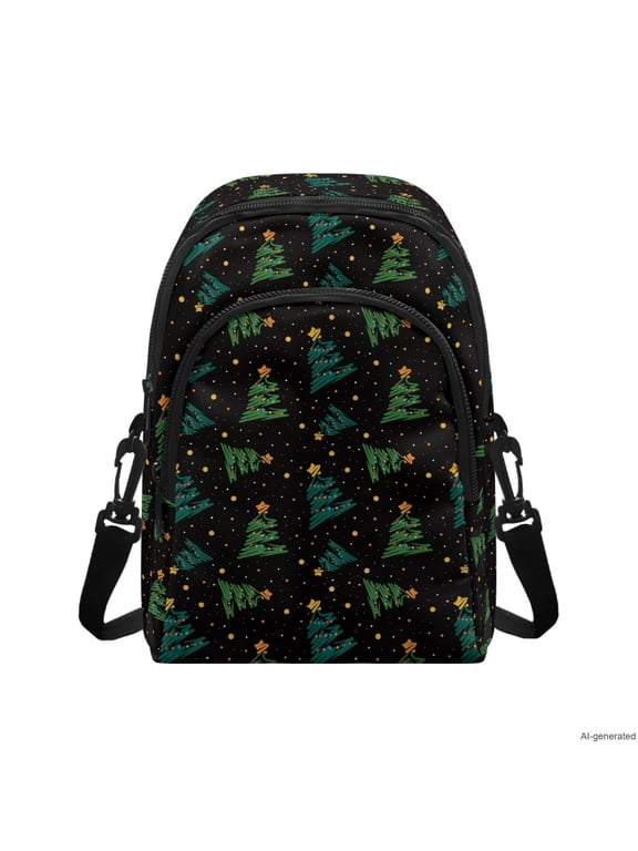 Christmas Tree Print Crossbody Sling Bag for Women, Adjustable Strap Casual Shoulder Purse with Multiple Pockets for Cards Keys Phone, Ideal Christmas Gifts for Female