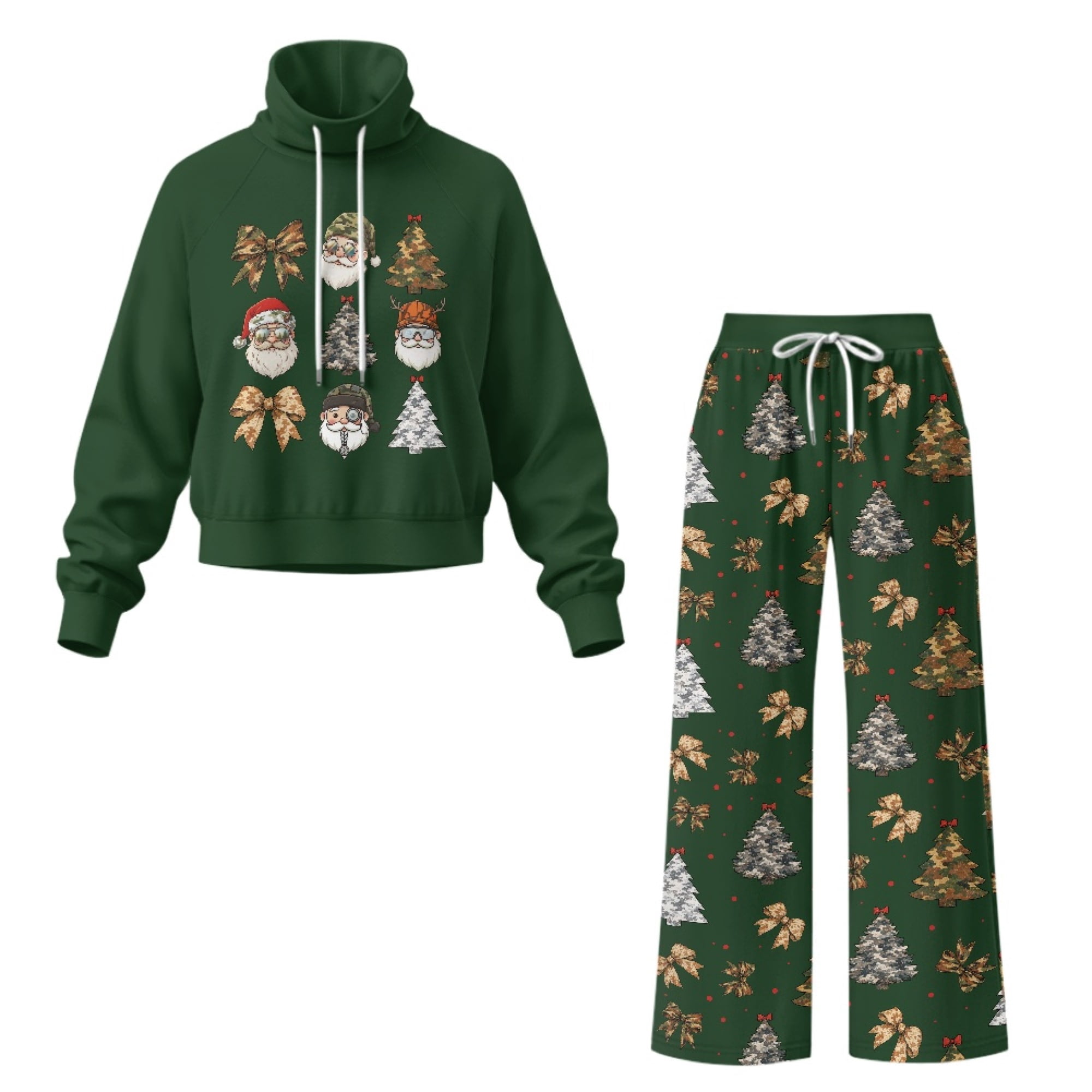 NRBEAWD Christmas Women's 2 Piece Lounge Set with Camo Santa Tree ...
