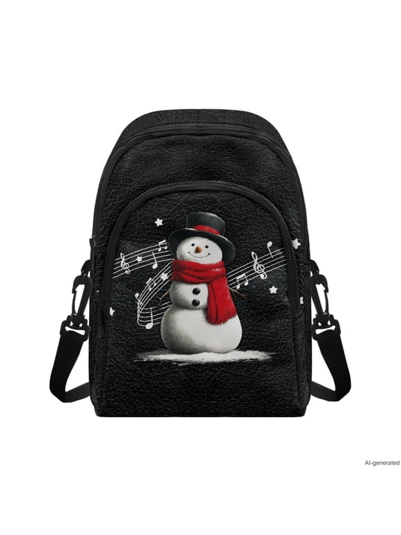 Cute Snowman Music Note Sling Bag for Women, Adjustable Strap Over Shoulder Purse Multiple Pockets Travel Daily Cross Body Pouch Christmas Gifts for Laddies